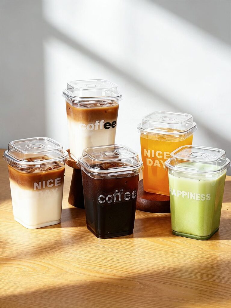 Eco-friendly Square Clear Plastic Cup for Café & Beverage Shop