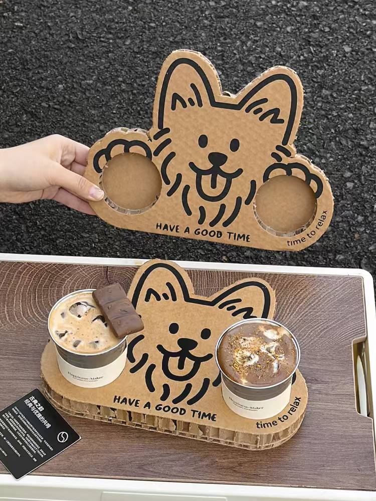 Corgi Shaped 2-Cup Kraft Paper Drink Carrier for Coffee & Tea