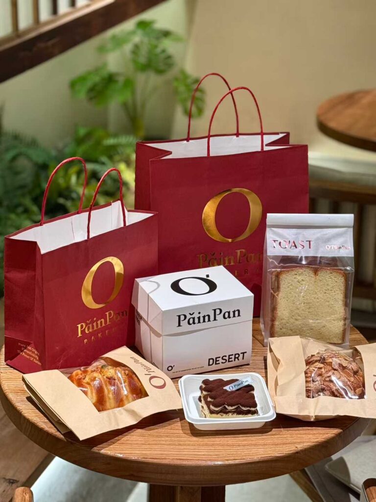 Premium Kraft Paper Gift Bag with Red Handles for Bakery & Café Use
