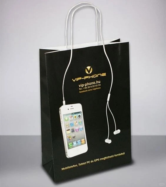 Customizable Black Tech Store Bag with Gold Logo & Contact Info Print