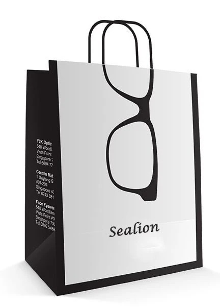 Customizable Black & White Eyewear Shop Bag with Logo & Address Print