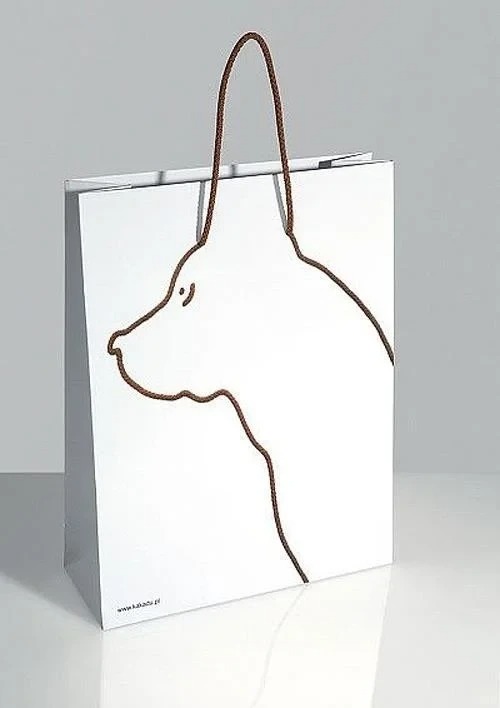 White Paper Shopping Bag with Creative Dog Outline Formed by Brown Cord Handles