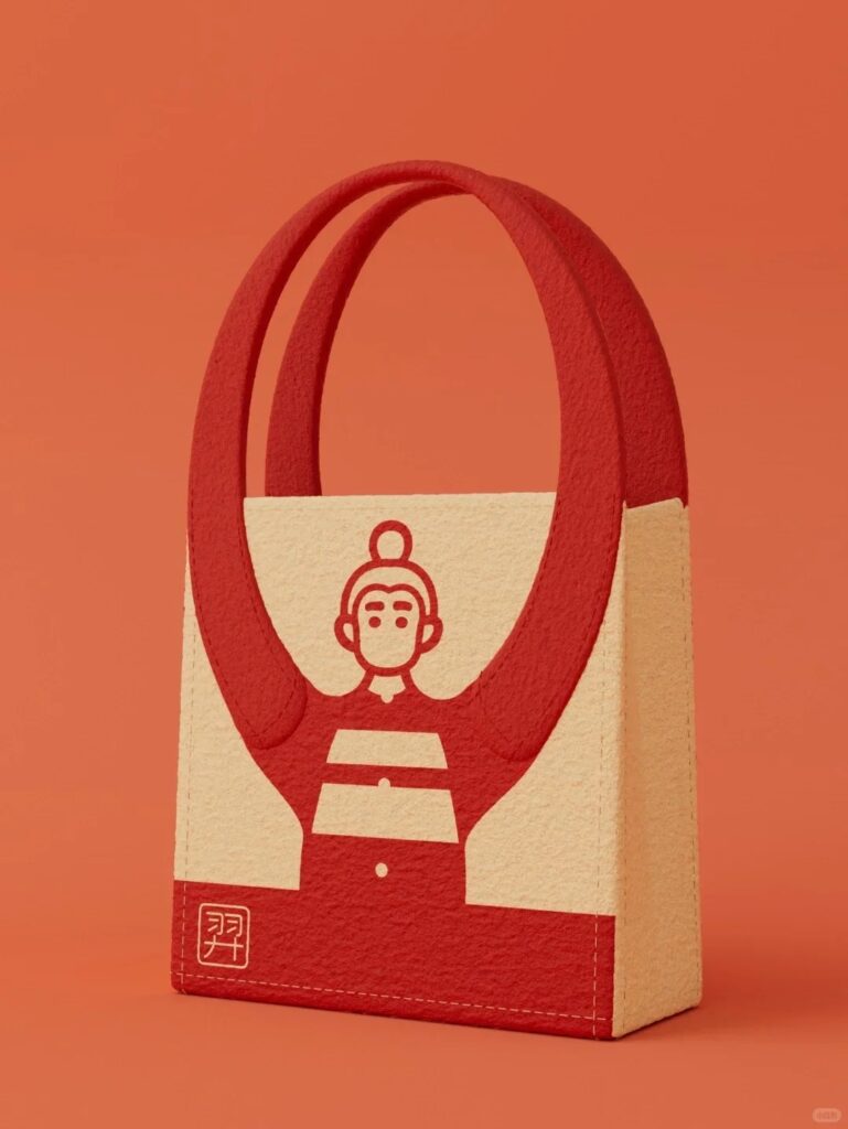 Red & Beige Felt Tote Bag with “Hou Yi” Mythology-inspired Interactive Print