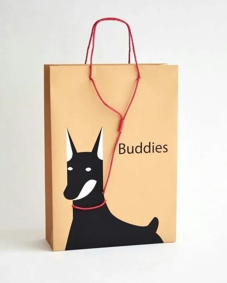 Brown Kraft Paper Bag with Minimalist Black & White Doberman Silhouette Print